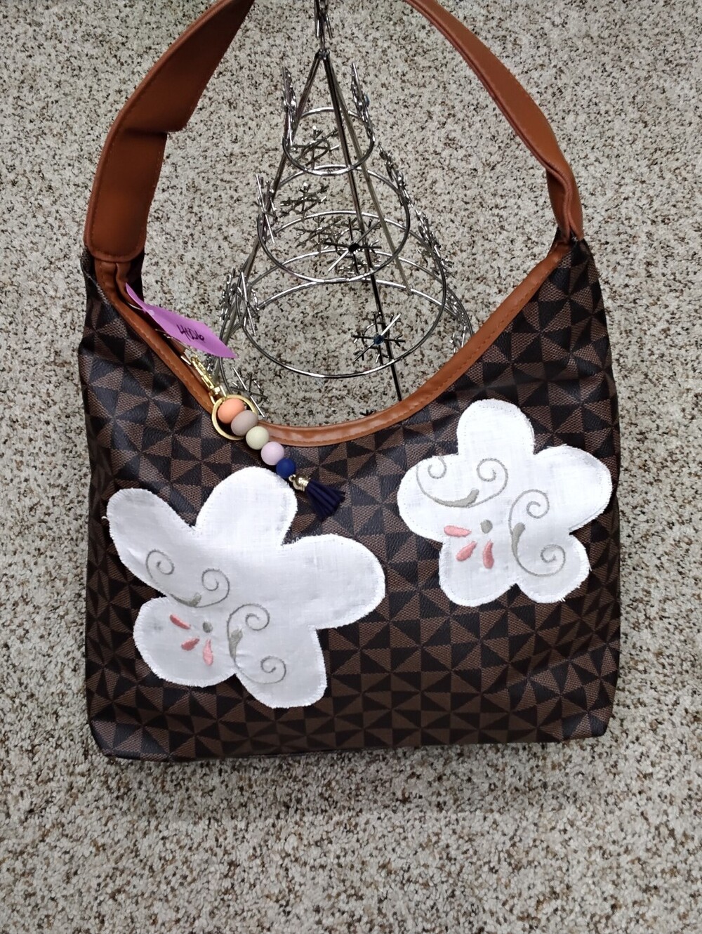 4006 Upcycled Black And Brown Pattern Shoulder Bag.